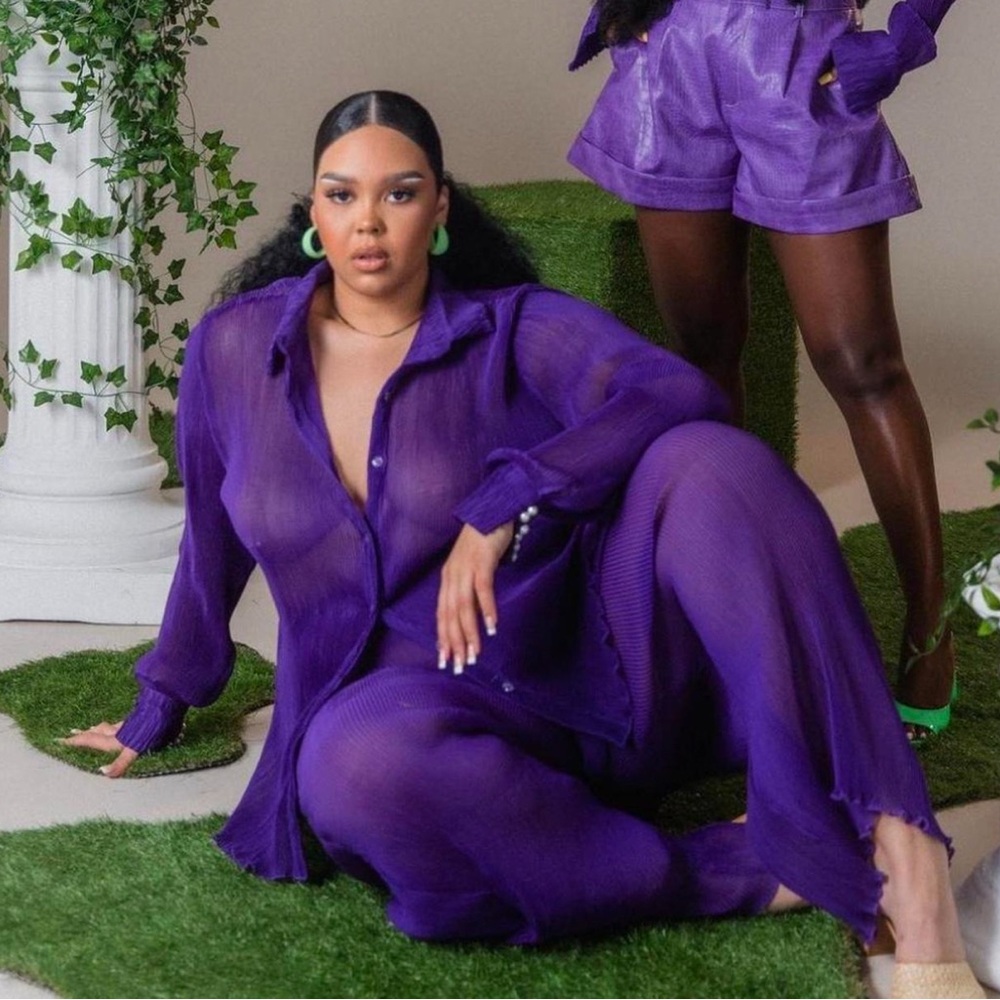 Purple Wide Leg Plisse Set